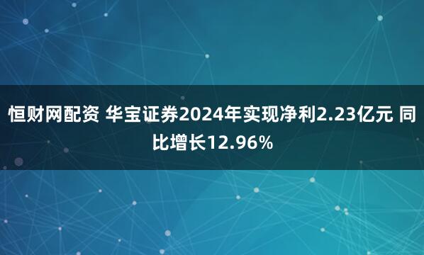 恒财网配资 华宝证券2024年实现净利2.23亿元 同比增长12.96%